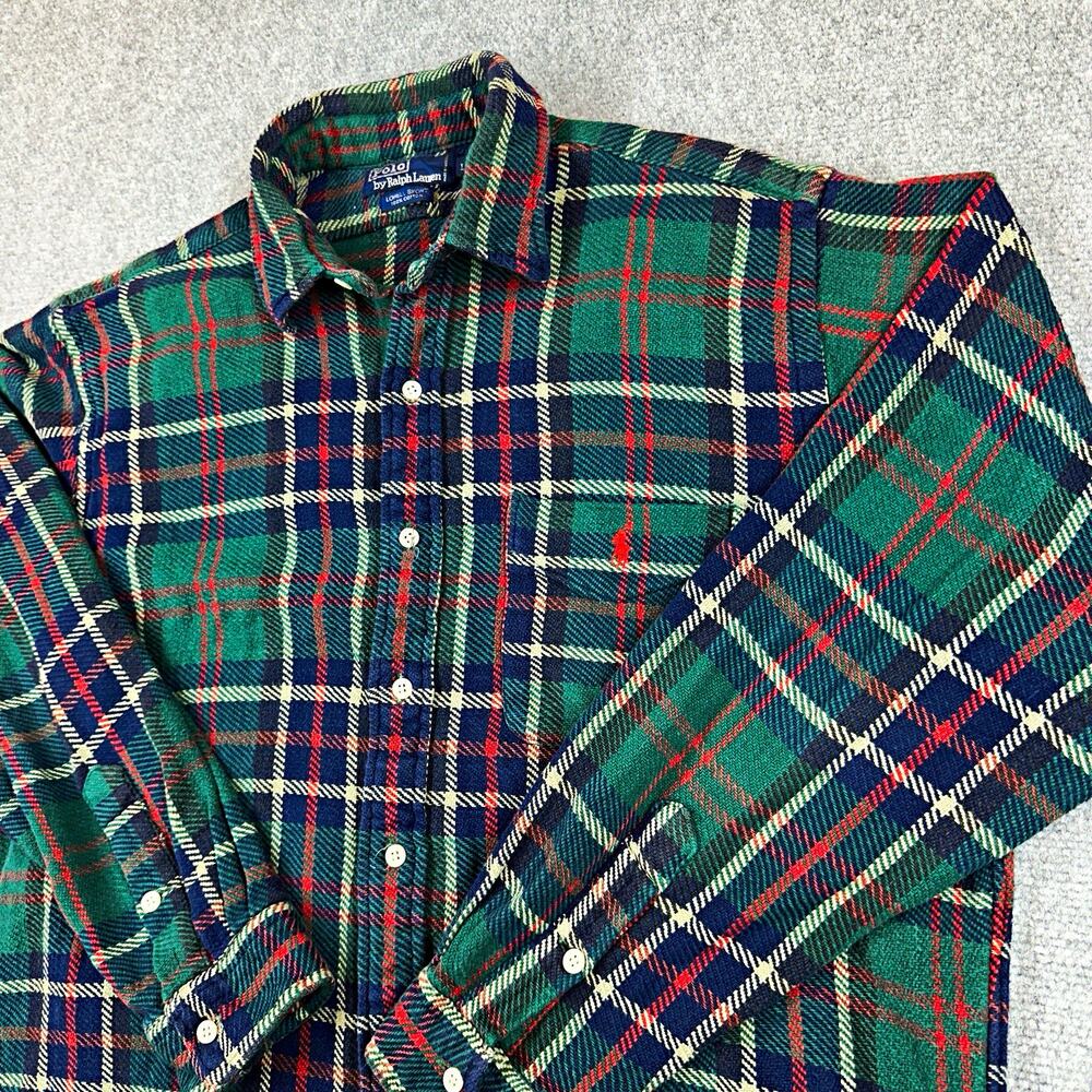 Vintage 90s Polo Ralph Lauren Lowell Sport Knit Plaid Shirt Men’s L heavy